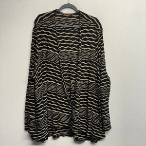 Tianello Open Cardigan Textured Wavy Stripe 1X Black Tan Palmia Flow USA Made